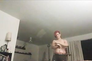 Pink emo chubby lustful doxy plays with firespinning stick on cam