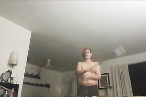 Pink emo chubby lustful doxy plays with firespinning stick on cam