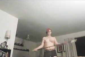 Pink emo chubby lustful doxy plays with firespinning stick on cam