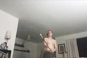 Pink emo chubby lustful doxy plays with firespinning stick on cam