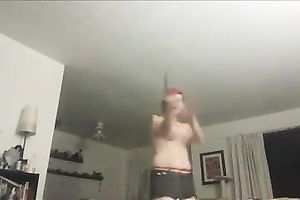 Pink emo chubby lustful doxy plays with firespinning stick on cam