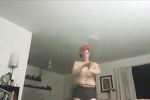 Pink emo chubby lustful doxy plays with firespinning stick on cam