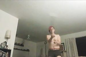 Pink emo chubby lustful doxy plays with firespinning stick on cam