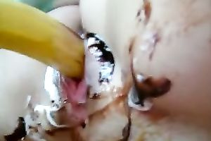 I love to fuck my constricted vagina with banana when no one is around