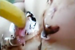 I love to fuck my constricted vagina with banana when no one is around