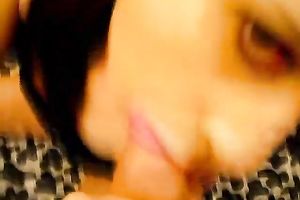 Pretty skinny brunette hair girlie in dark stuff sucked my friend's lollicock