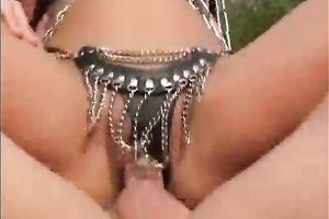 Provocative strumpets wearing perverted costumes fuck hard in FFM trio