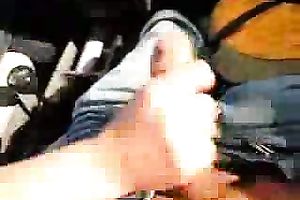 Redhead chunky girlfriend gives me tugjob and acquires mouthful in car