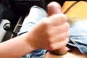 Redhead chunky girlfriend gives me tugjob and acquires mouthful in car