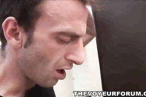 Sexy golden-haired sucks and bonks in a public baths