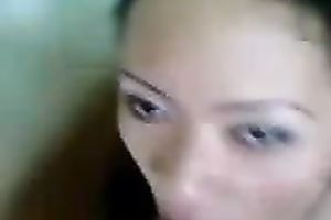 Dirty-minded non-professional cheap Asian dark brown nympho sucked my friend's shlong