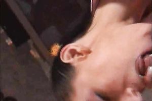 Lusty brunette hair coworker babe gives me head at the office