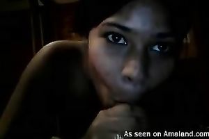 Dark skinned dilettante playgirl sucks hard flesh in thrilling homemade sex episode