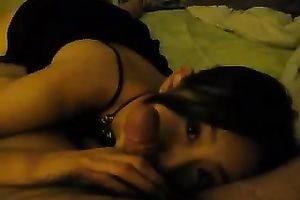 Busty dark brown Asian girlfriend on POV clip engulfing and riding