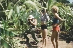 Hot and slender blond whores in the jungle fuck one man