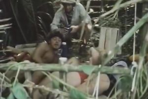 Hot and slender blond whores in the jungle fuck one man