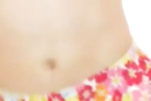 Adorable legal age teenager showing her stomach button and curly pussy