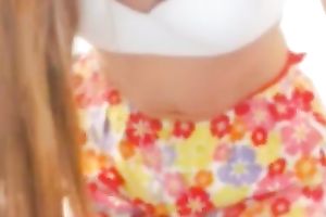 Adorable legal age teenager showing her stomach button and curly pussy