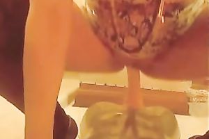 Dirty white floozy on cam shows her love tunnel and rides a dildo