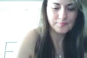 Sultry black haired web camera sexpot smokes in advance of masturbating