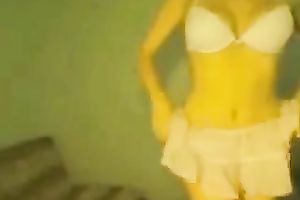 Blond haired playgirl in white brassiere stripteased for me merely on web camera
