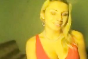 Blond haired playgirl in white brassiere stripteased for me merely on web camera