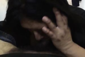 Black haired woman engulfing hard shlong deepthroat in POV