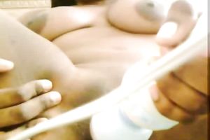 Plump ebon horny white wife of mine plays with large high powered sex toy