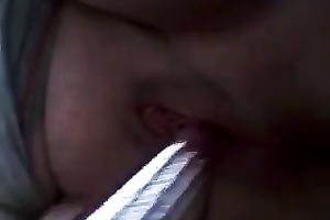 My kinky girlfriend used latrine brush to fuck her own twat