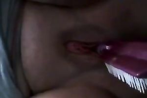 My kinky girlfriend used latrine brush to fuck her own twat