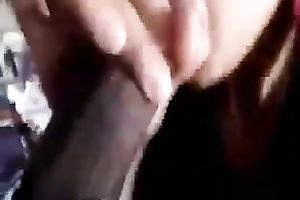 Thirsty brunette hair gal engulfing my huge penis deepthroat