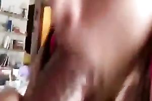 Thirsty brunette hair gal engulfing my huge penis deepthroat