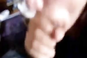 Thirsty brunette hair gal engulfing my huge penis deepthroat