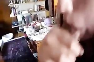 Thirsty brunette hair gal engulfing my huge penis deepthroat