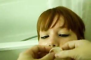 Giving my beautiful and hawt GF a squeeze of spunk fountain from the fucking-rubber