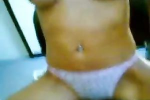 Very slender chick opening her legs and playing with herself on web camera