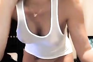 Lovely and cute dilettante golden-haired hottie teasing in solo on livecam