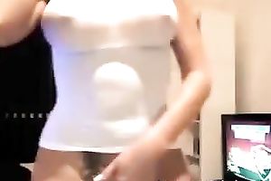 Lovely and cute dilettante golden-haired hottie teasing in solo on livecam