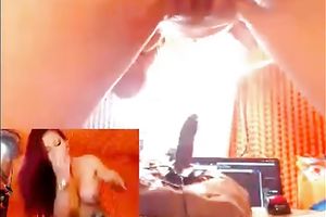 Red haired dirty floozy riding my large dark dong in a cowgirl position