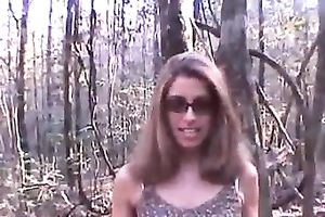 Trashy red haired doxy engulfing my dick in the midst of the forest