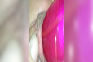 Cute and hot girlfriend shoving tight twat with pink sex toy