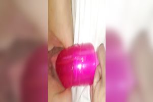 Cute and hot girlfriend shoving tight twat with pink sex toy