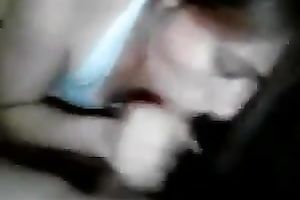 Long haired tasty brunette chick bowed to suck my friend's dong