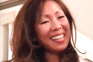 Smiling Asian mamma want to American juicy prick in her desirous fur pie