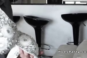 Three hot chicks sharing knobs at party