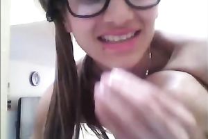 Amateur supple nerdy dark brown shows off her booty and masturbates it