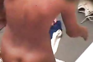 Lovely blond playgirl in the solarium undressed spied by me