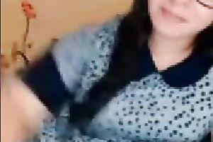 Nerdy modest webcam brunette hair girlie was playing with her cute nipps