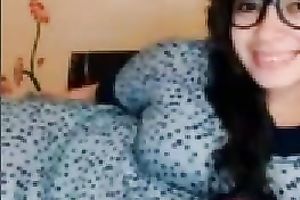 Nerdy modest webcam brunette hair girlie was playing with her cute nipps