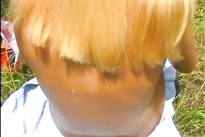 Svelte light-haired legal age teenager uses her fingers for gratification